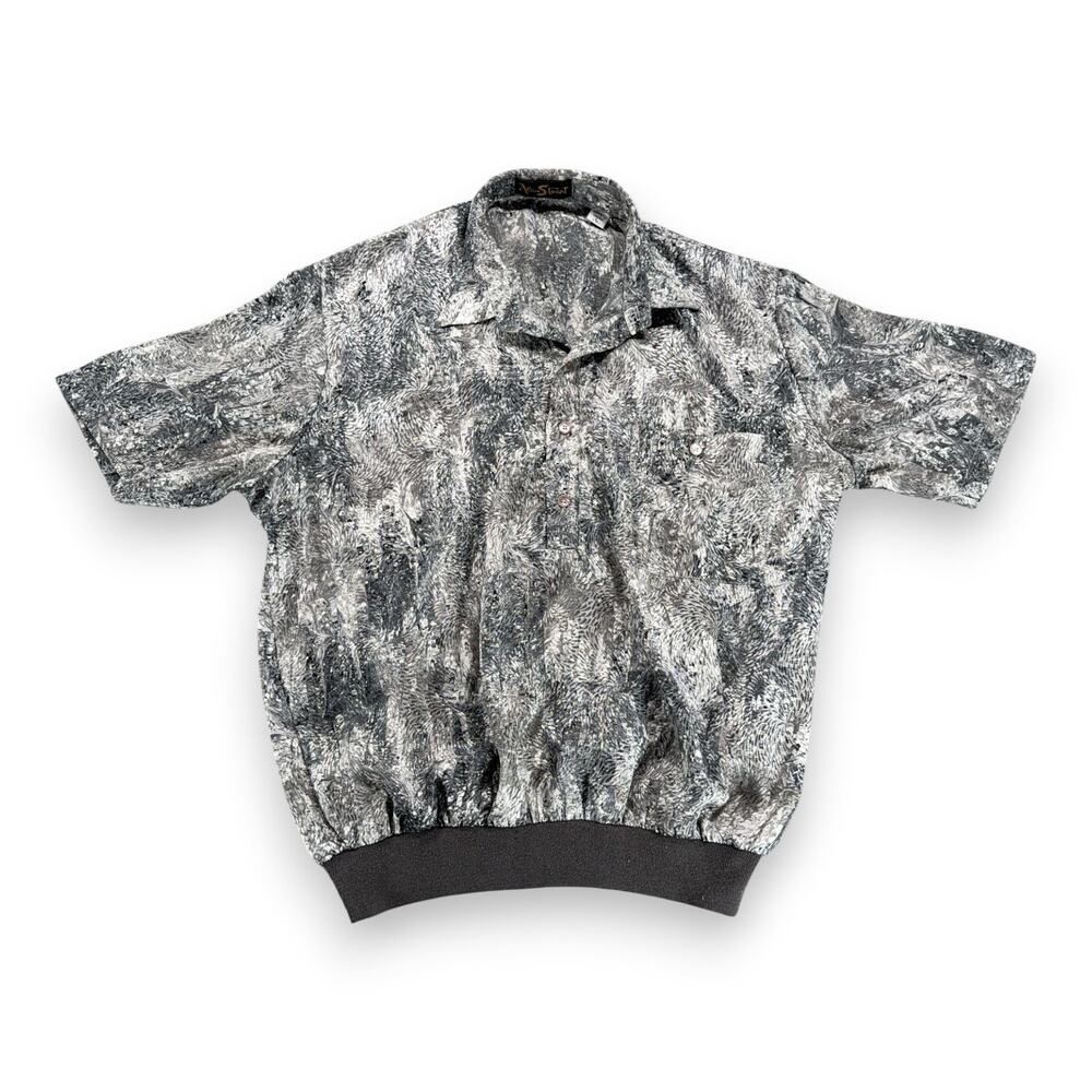 Vintage Alan Stuart Polo Shirt Adult LARGE Gray Silver Abstract Banded USA 80s